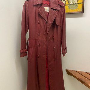 Vintage Red Leather Trench Coat